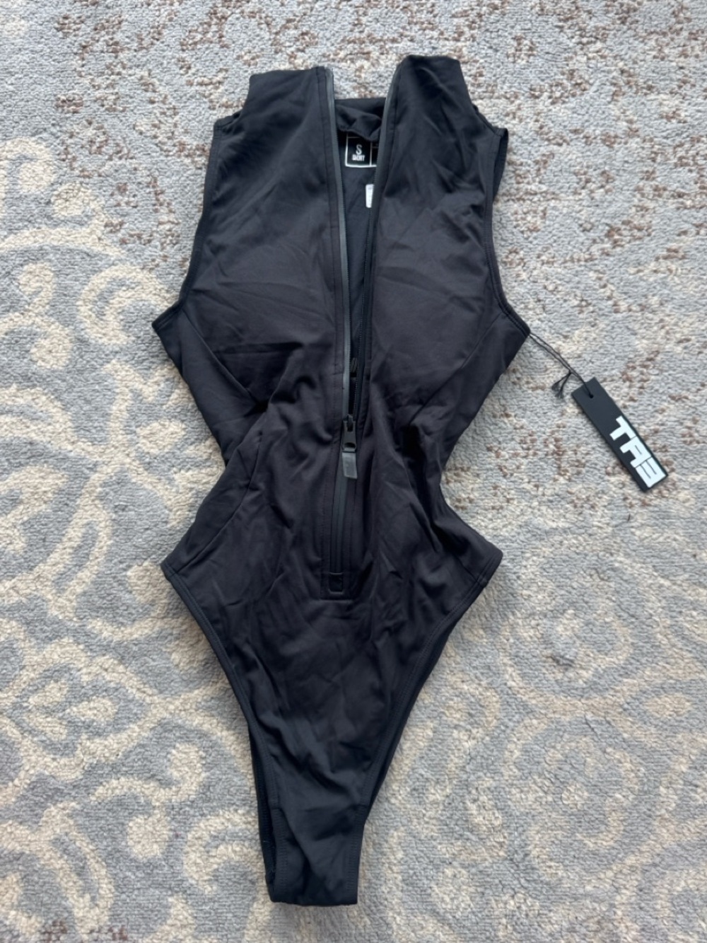 TA3 Hi Cut Sleeveless Surfy Snatched Waist Corset Swimsuit Black Small Short